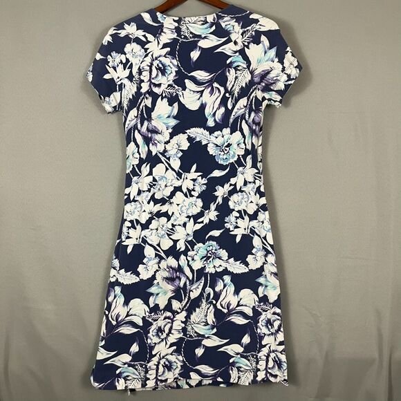 Soft Surroundings Sheath Dress Women's M Blue White Floral Stretch Surplice Neck - Picture 4 of 5